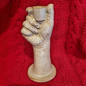 Bloominville - Artisan Reactive Glazed Ceramic Hand Candleholder -Speckled Cream